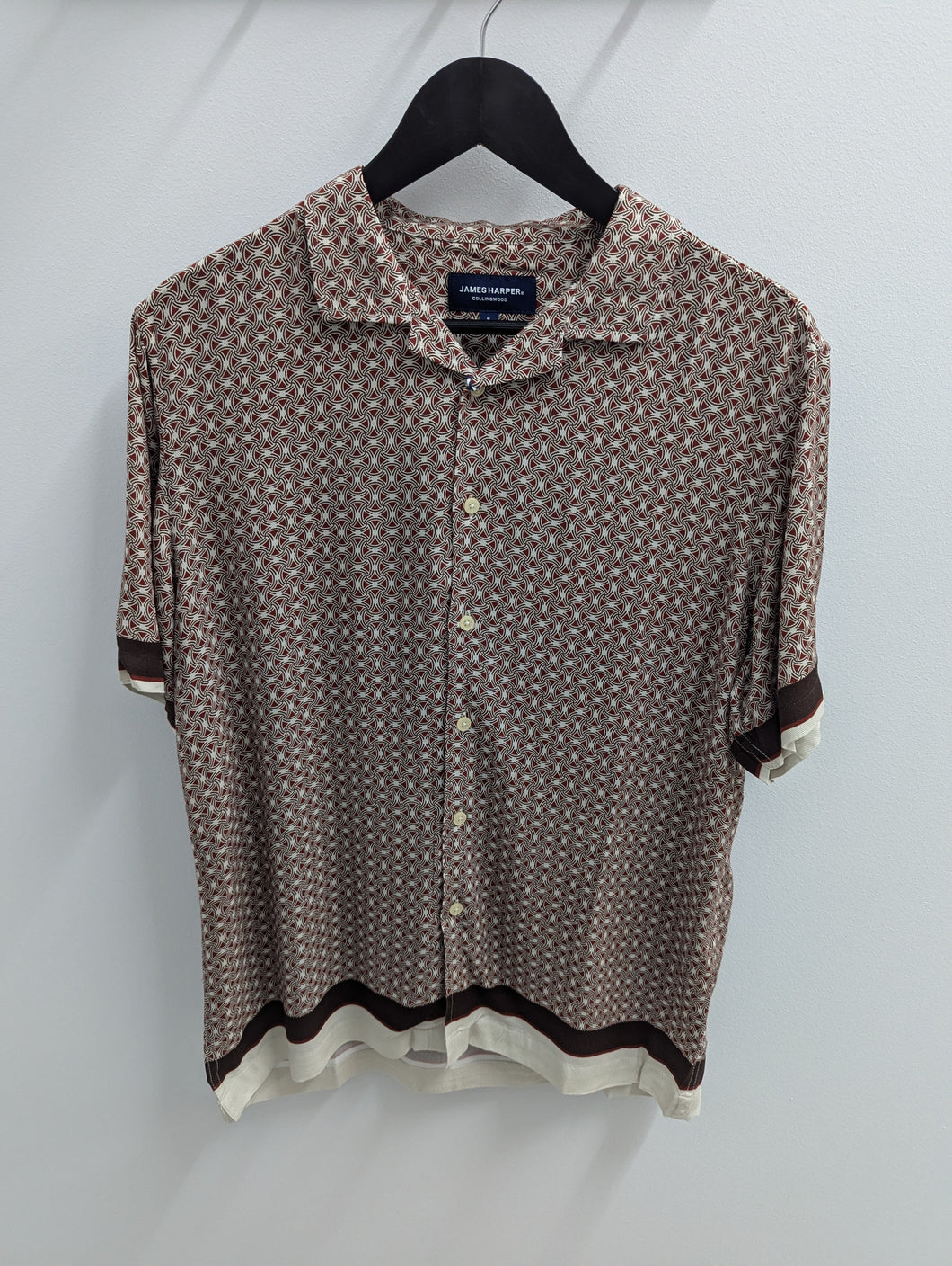 James Harper S/S Cuban Collar Border Merlot Shirt