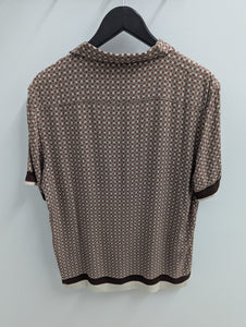 James Harper S/S Cuban Collar Border Merlot Shirt