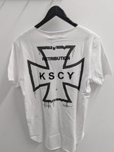 Load image into Gallery viewer, KSCY Scrawl Raw V-Neck Tee White