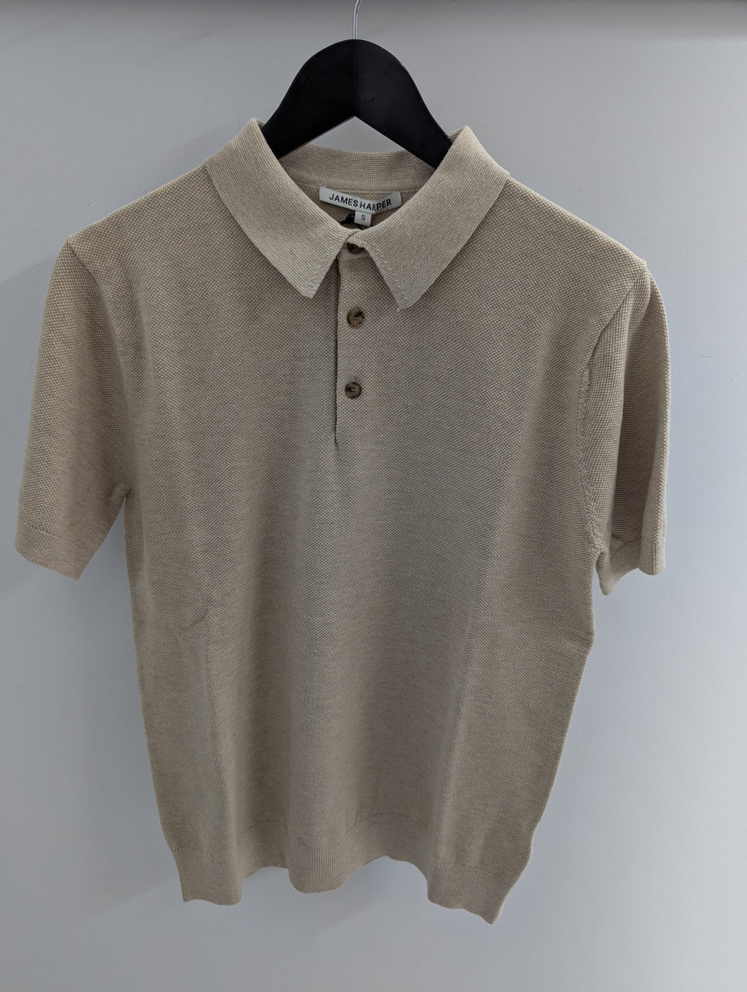 James Harper JHK77 3 Button Knit Polo Wheat